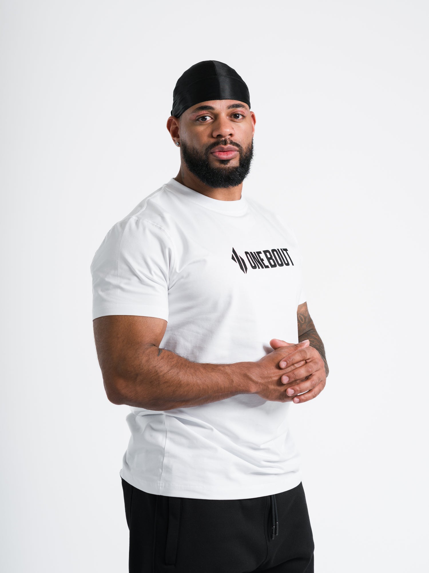 ONE BOUT Men's Line T-Shirt in White — front view
