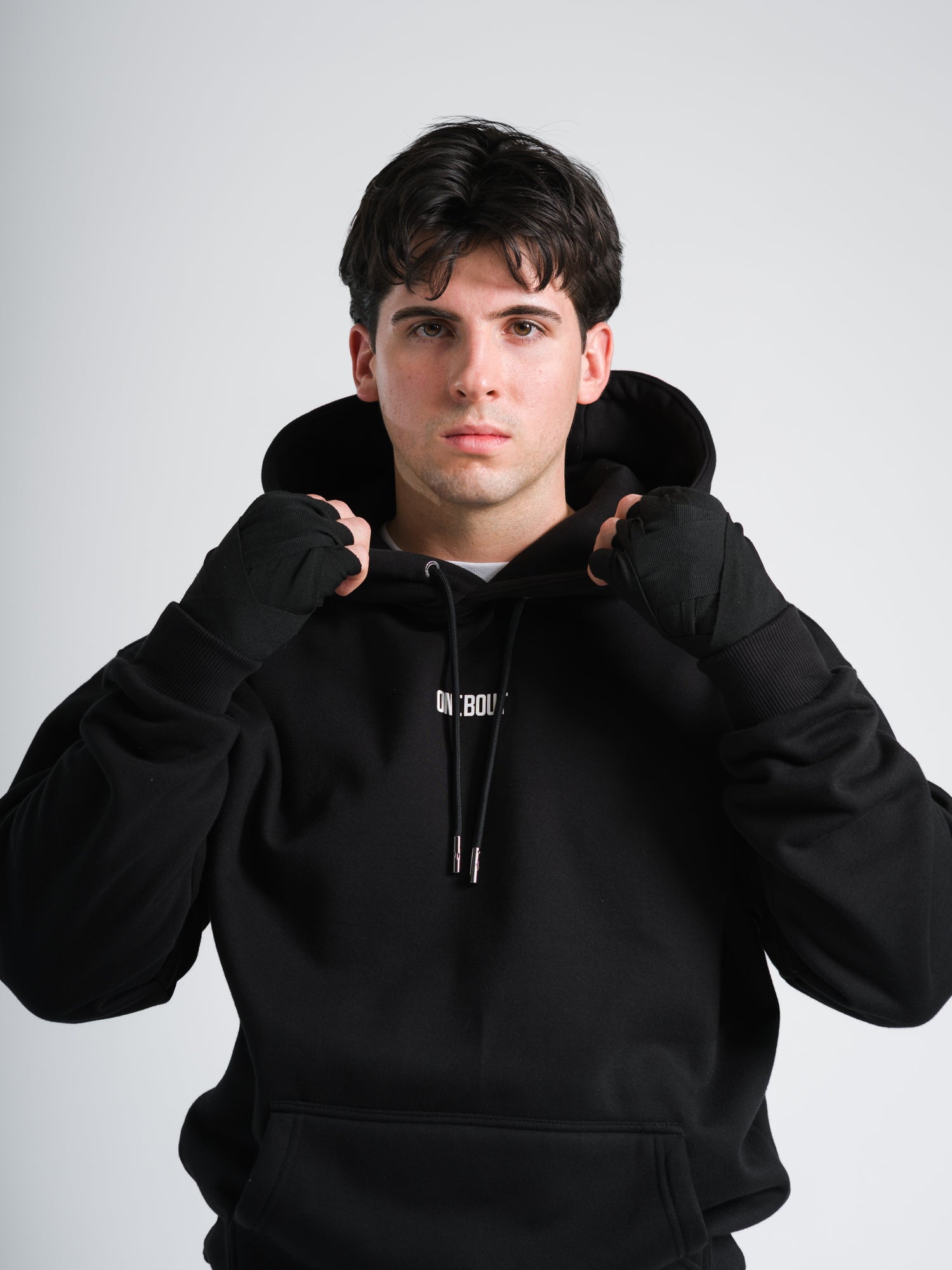 ONE BOUT Men's Script Oversized Hoodie (Limited) in Black — back view