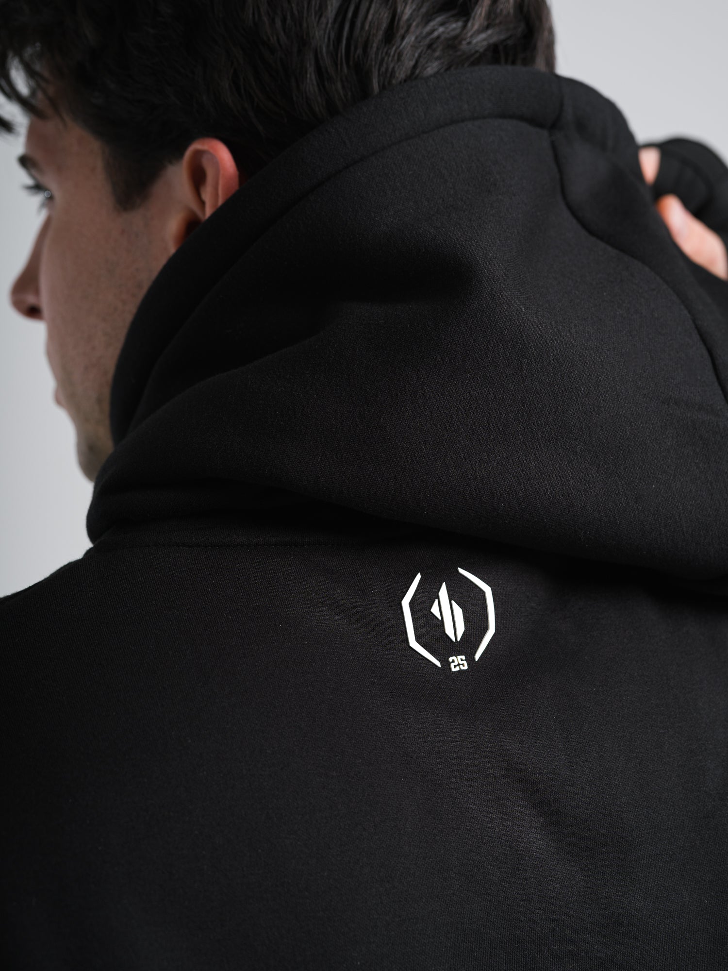 ONE BOUT Men's Script Oversized Hoodie (Limited) in Black — angle