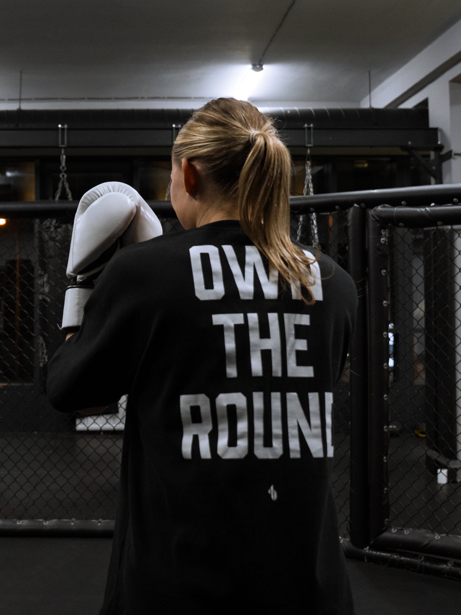 ONE BOUT Women's Own The Round Oversized T-Shirt in Black — close-up