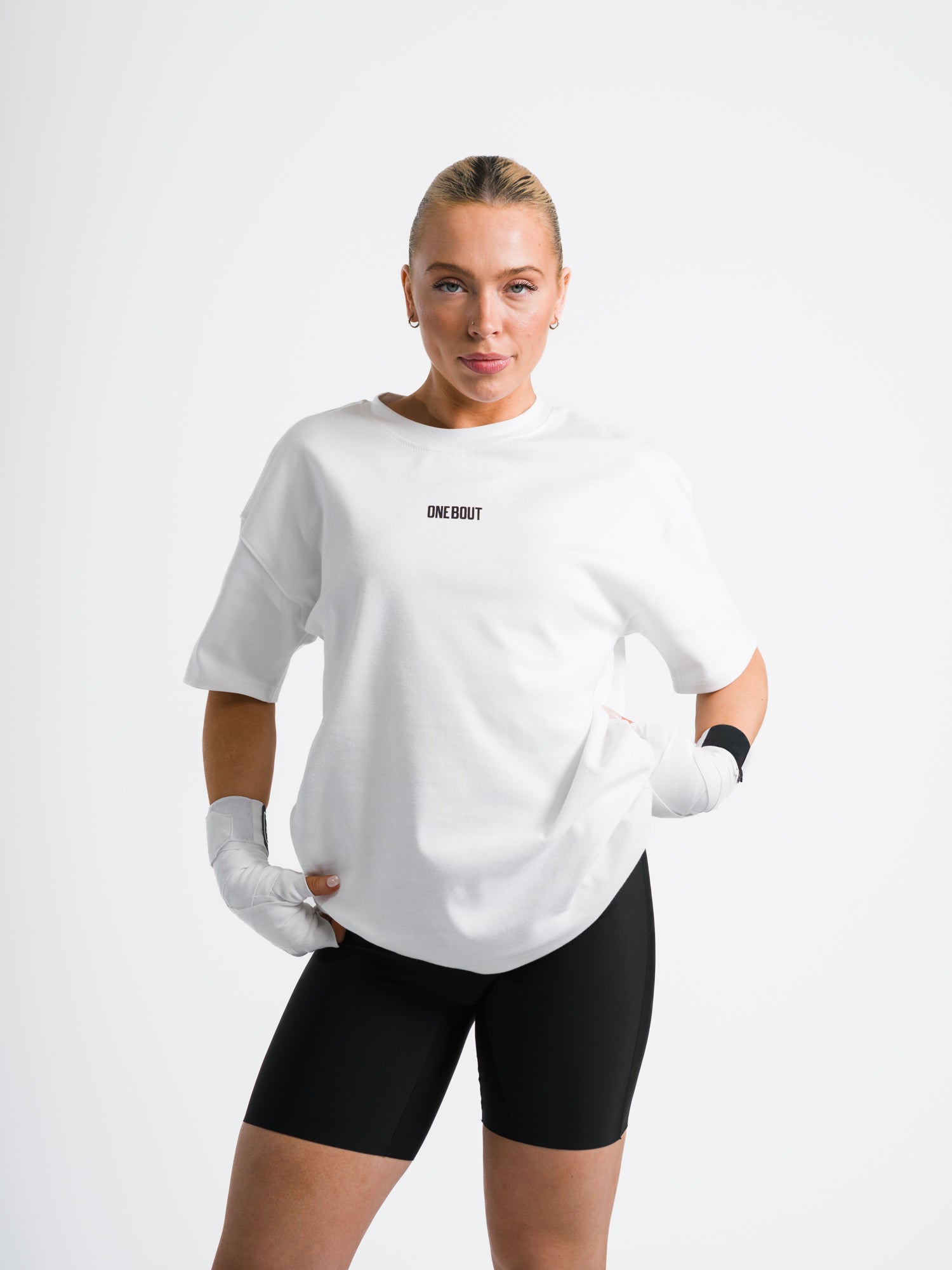 ONE BOUT Women's Own The Round Oversized T-Shirt in White — front view