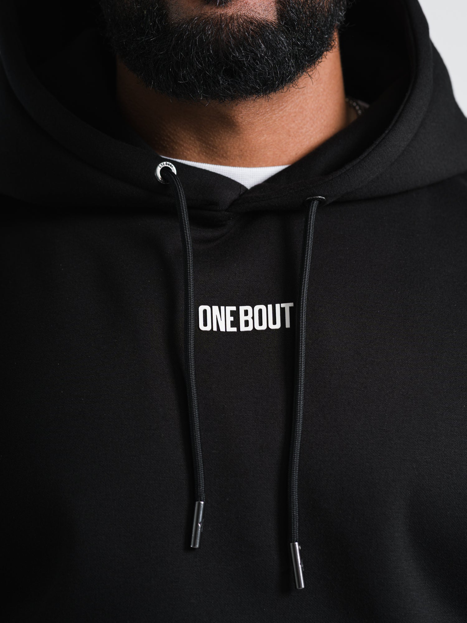 ONE BOUT Men's Script Oversized Hoodie in Black — detail