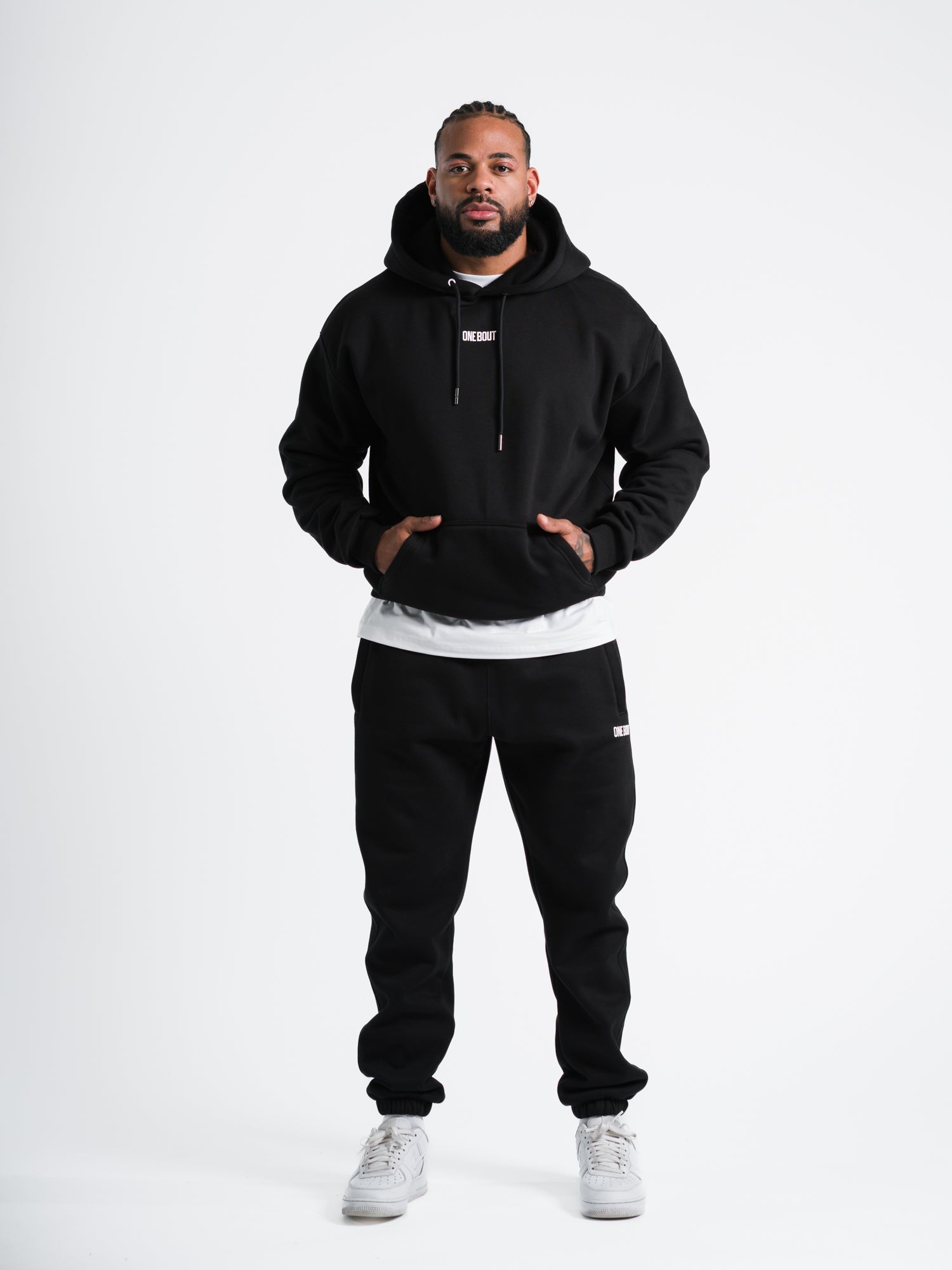 ONE BOUT Men's Script Oversized Hoodie in Black — back view