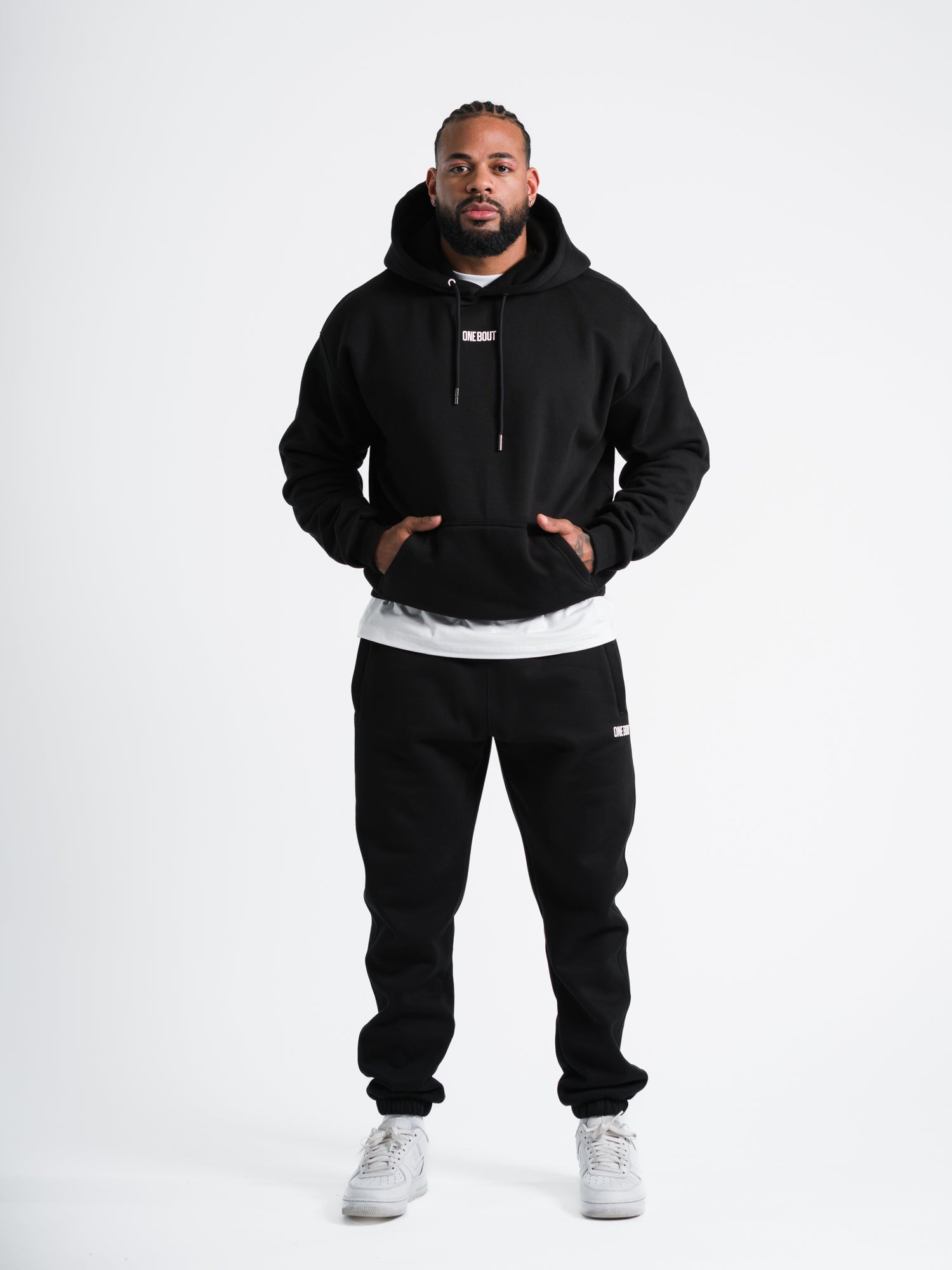 ONE BOUT Men's Script Bottoms in Black — front view