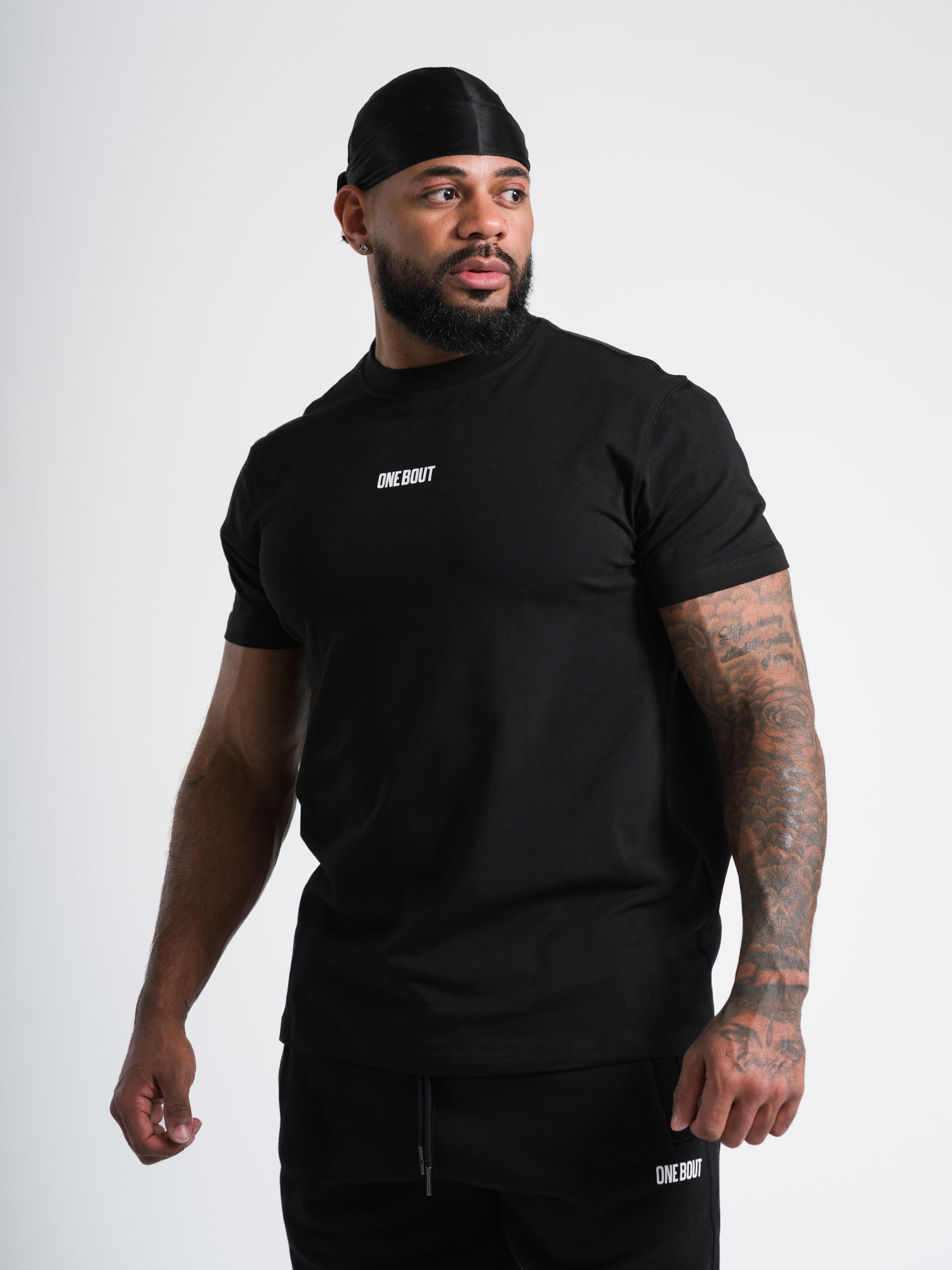ONE BOUT Men's Script T-Shirt (Limited) in Black — front view