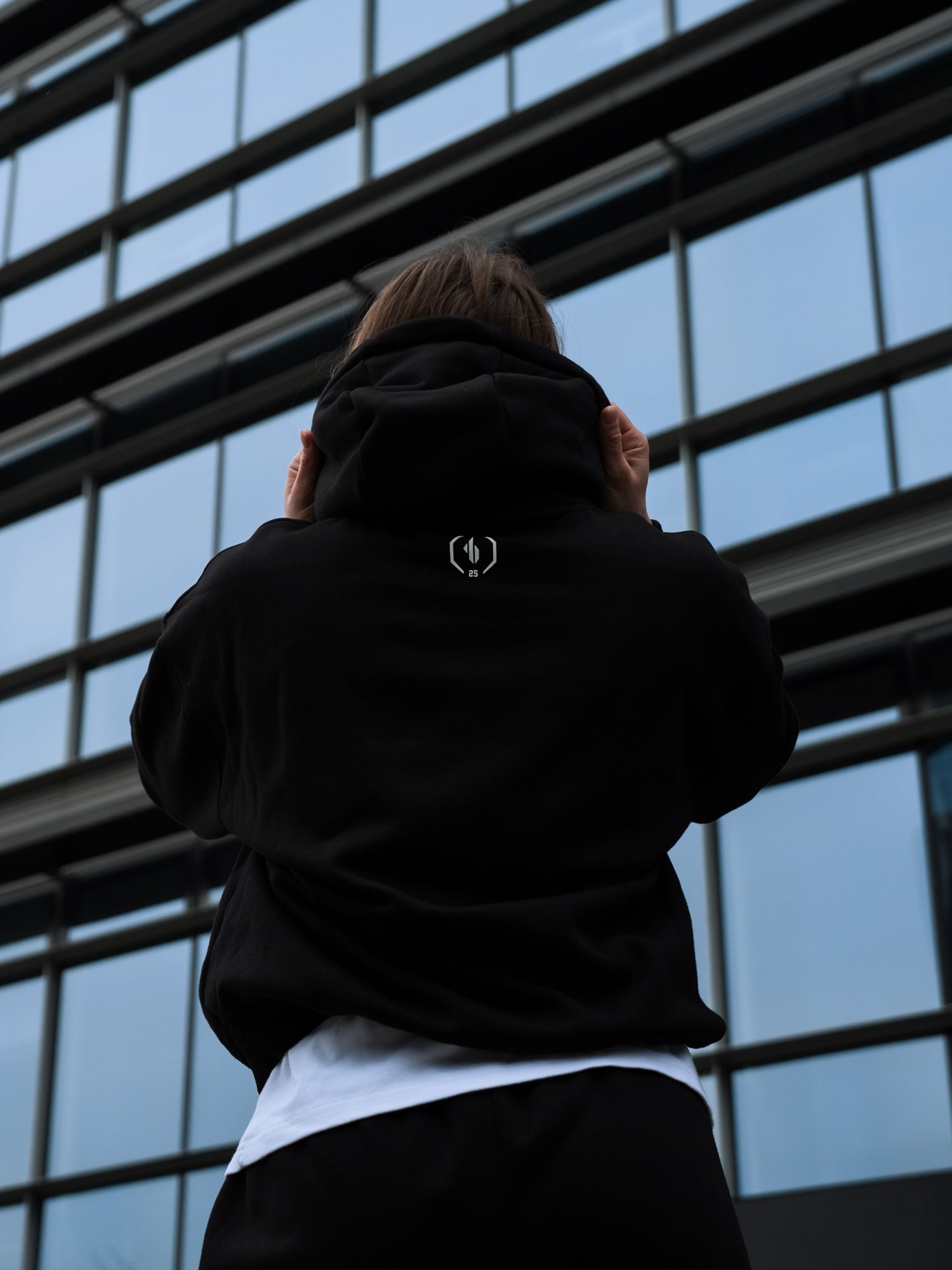 ONE BOUT Women's Script Oversized Hoodie (Limited) in Black — close-up