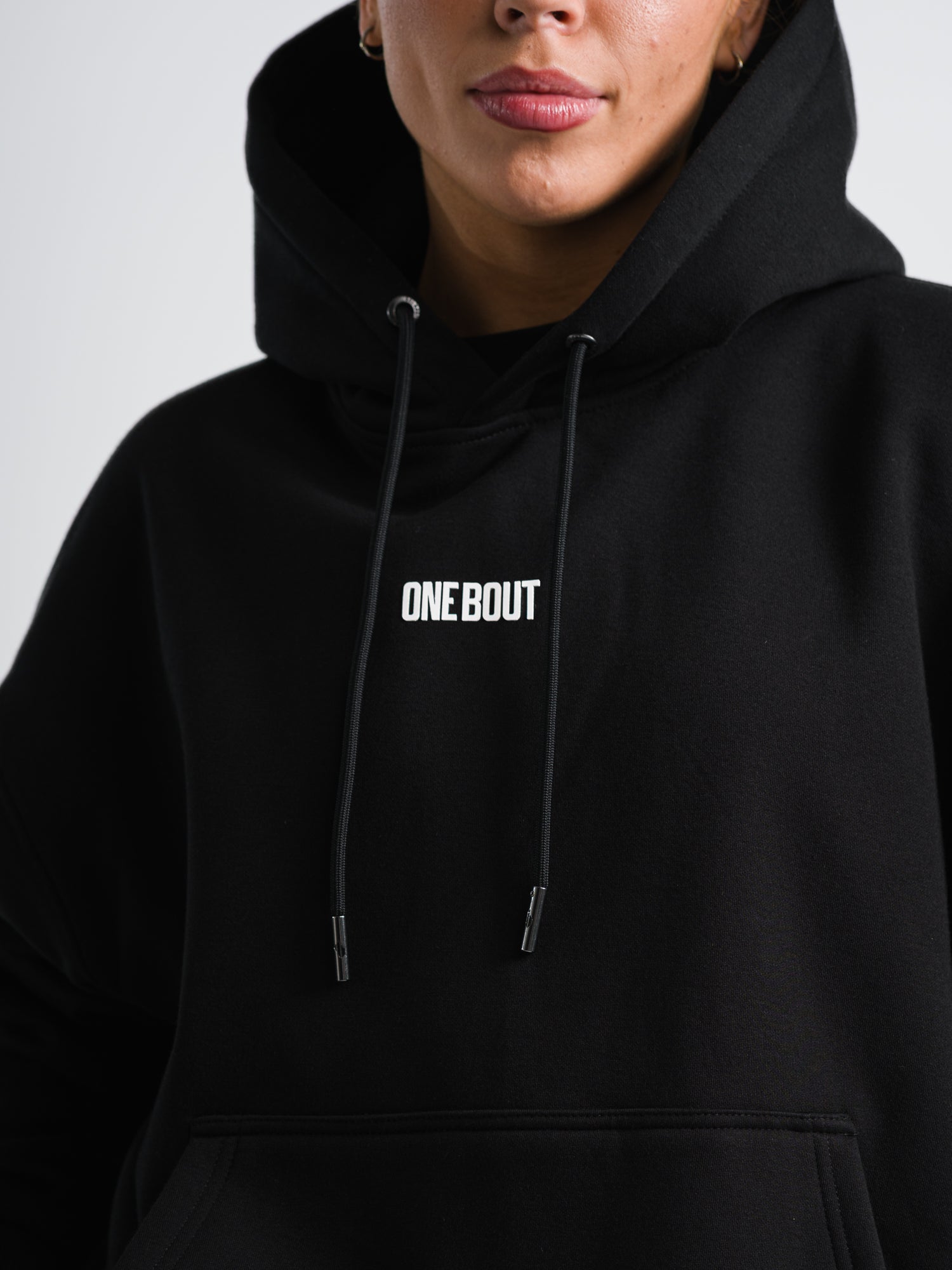 ONE BOUT Women's Script Oversized Hoodie (Limited) in Black — detail