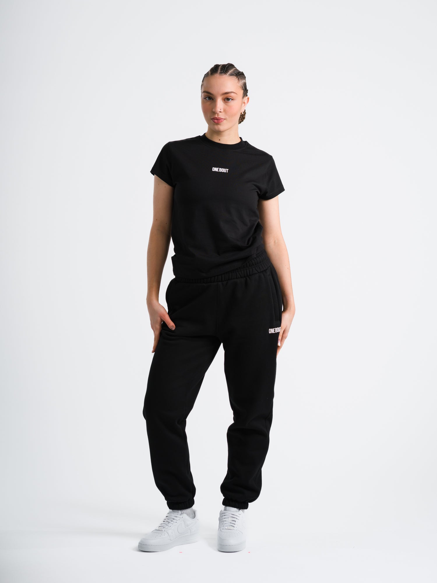 ONE BOUT Women's Script T-Shirt in Black — back view